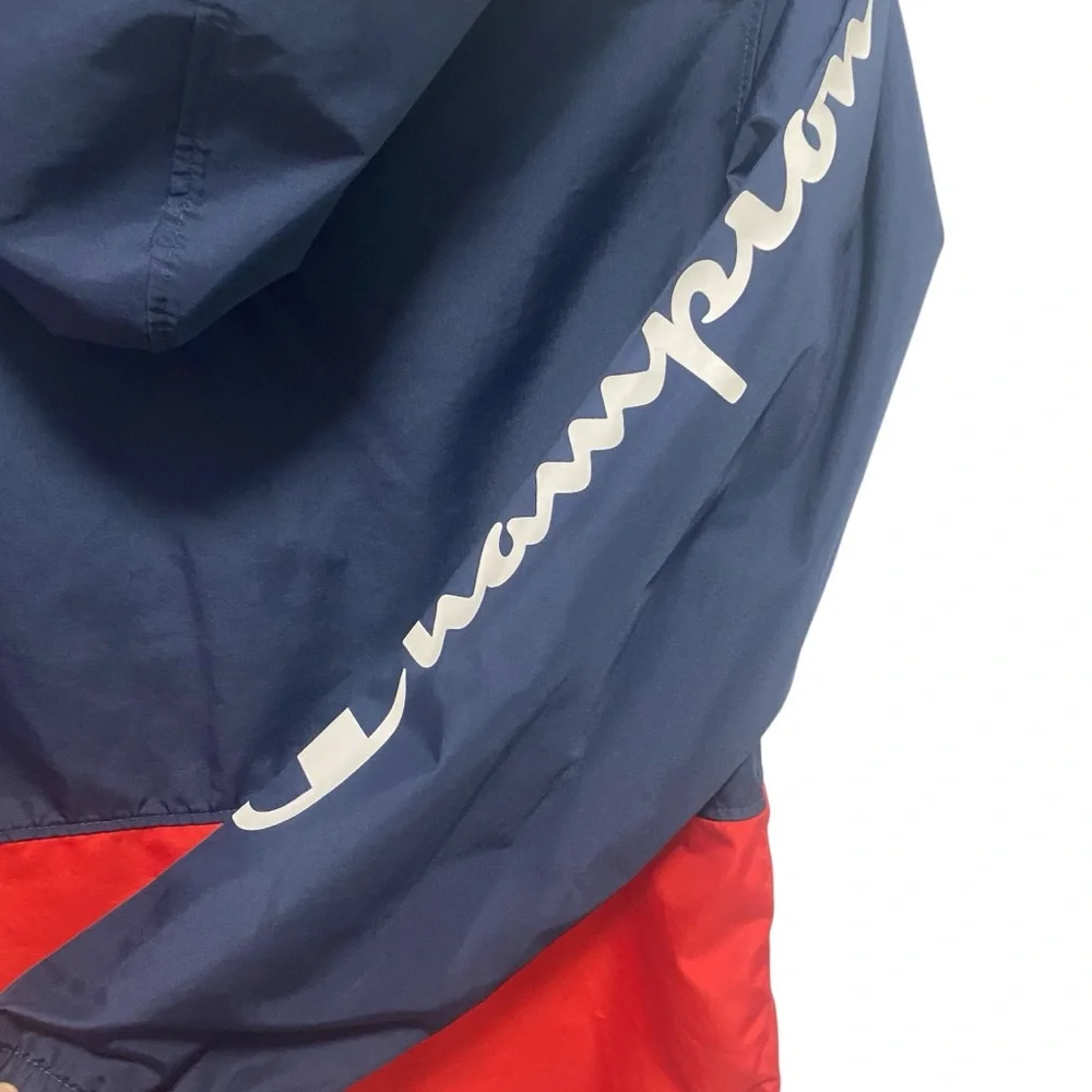 Champion Blue Red Color Block Zip Up Hooded Windbreaker Jacket - NWOT - Large